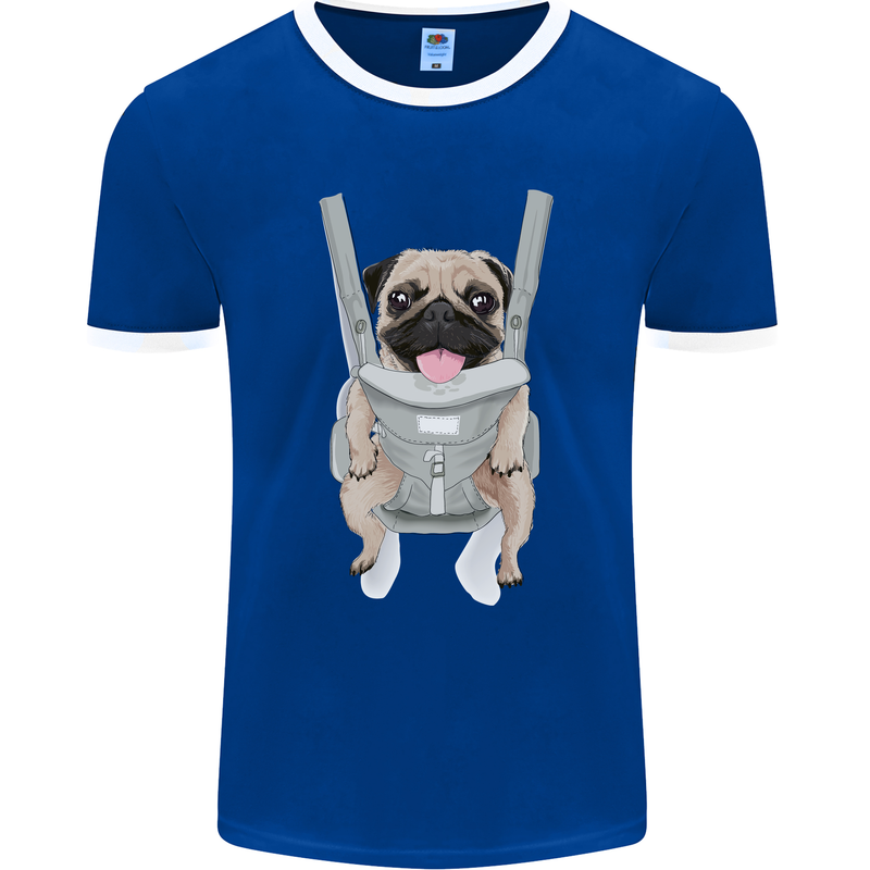 A Pug in a Baby Harness Funny Dog Mens Ringer T-Shirt FotL Royal Blue/White