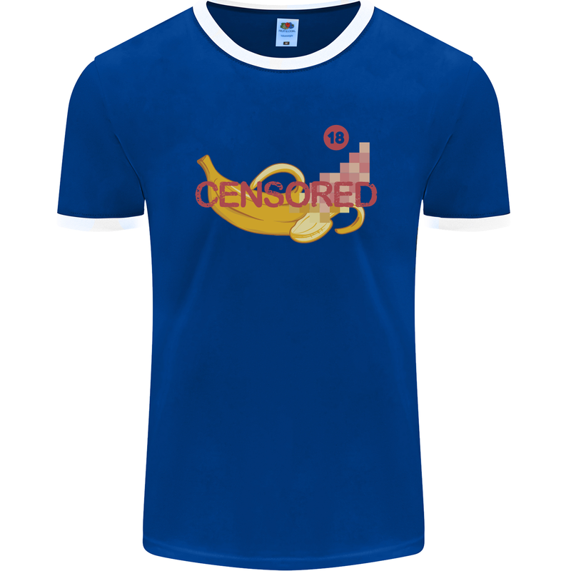 Censored Banana Funny Rude Sexy Mens Ringer T-Shirt FotL Royal Blue/White