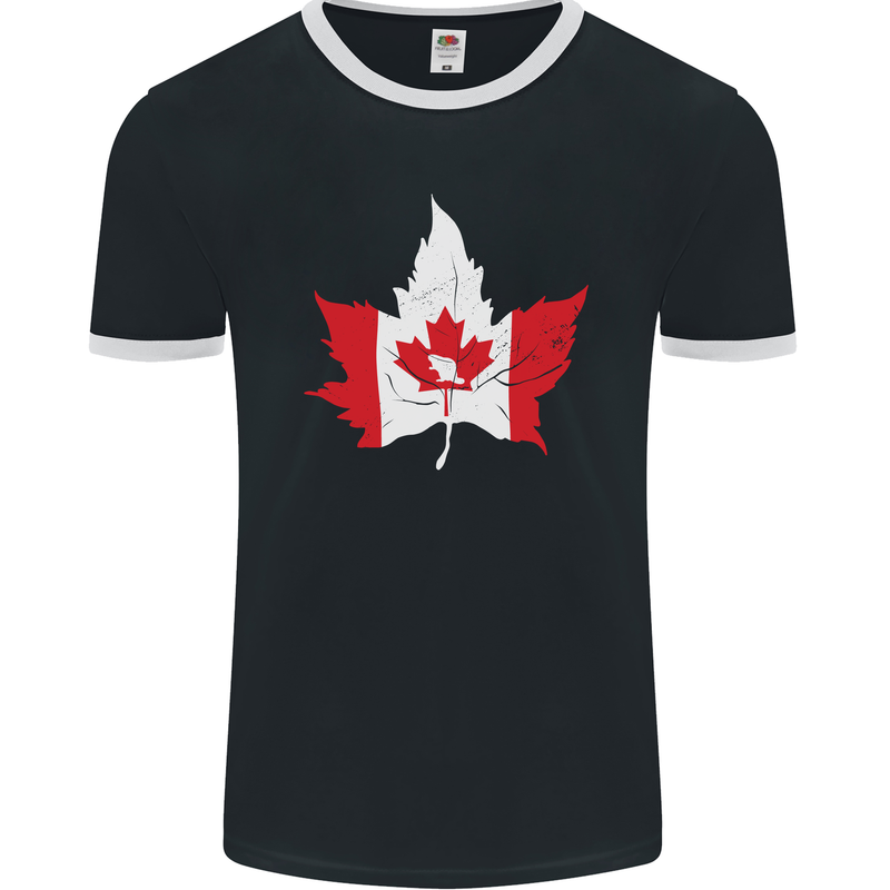 Canadian Maple Leaf Flag Canada Beaver Mens Ringer T-Shirt FotL Black/White