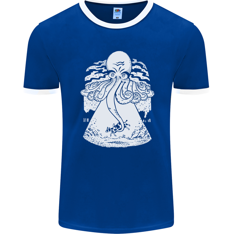 Alien Octopus Kraken Cthulhu Cow UFO Mens Ringer T-Shirt FotL Royal Blue/White