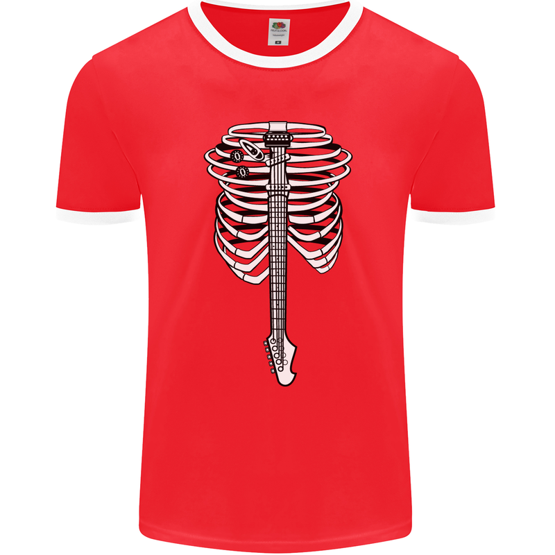 Electric Guitar Ribs Guitarist Acoustic Mens Ringer T-Shirt FotL Red/White