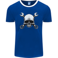 Spanner Skull Mechanic Car Biker Motorbike Mens Ringer T-Shirt FotL Royal Blue/White