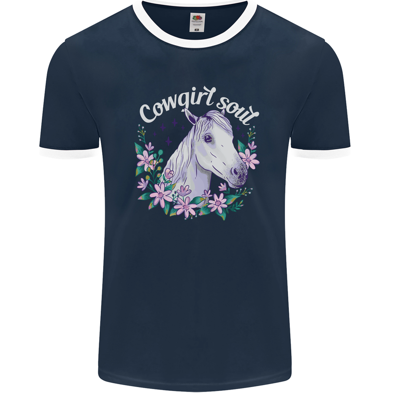 Cowgirl Soul Equestrian Horses Mens Ringer T-Shirt FotL Navy Blue/White