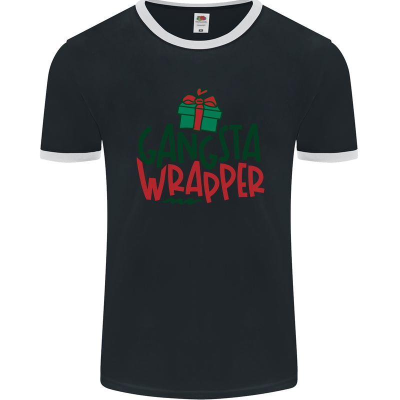 Gangsta Wrapper Funny Christmas Present Mens Ringer T-Shirt FotL Black/White