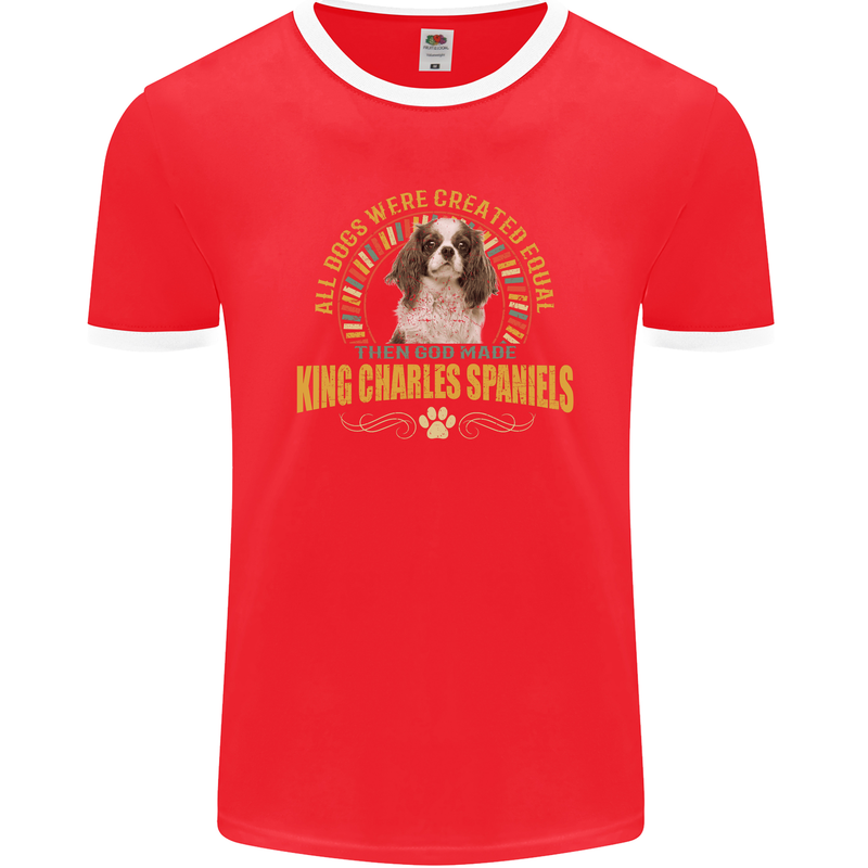 A Cavalier King Charles Spaniel Dog Mens Ringer T-Shirt FotL Red/White