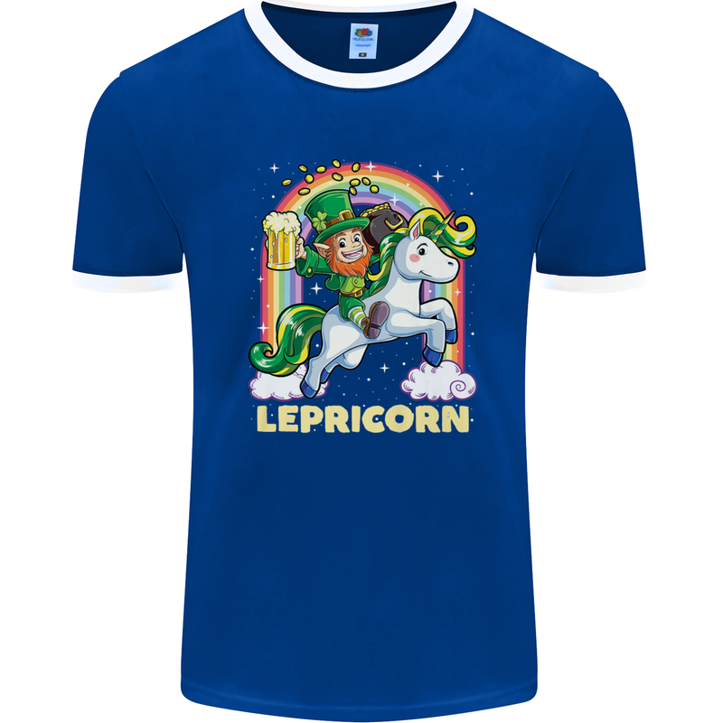 Lepricorn Funny St Patricks Day Leprechaun Mens Ringer T-Shirt FotL Royal Blue/White