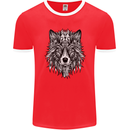 Mandala Tribal Wolf Tattoo Mens Ringer T-Shirt FotL Red/White