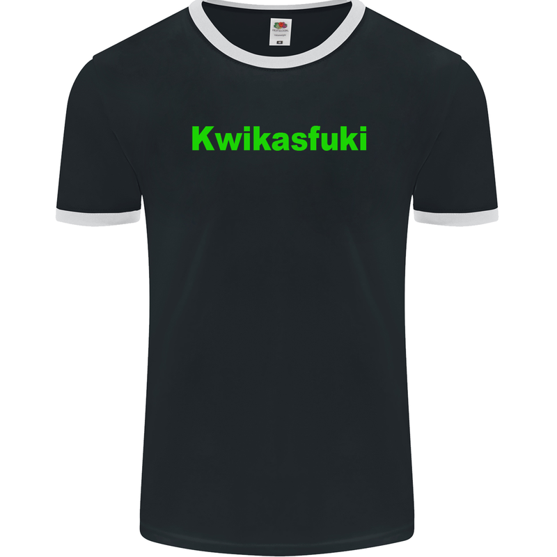 Kwikasfuki Superbike Funny Biker Motorcycle Mens Ringer T-Shirt FotL Black/White