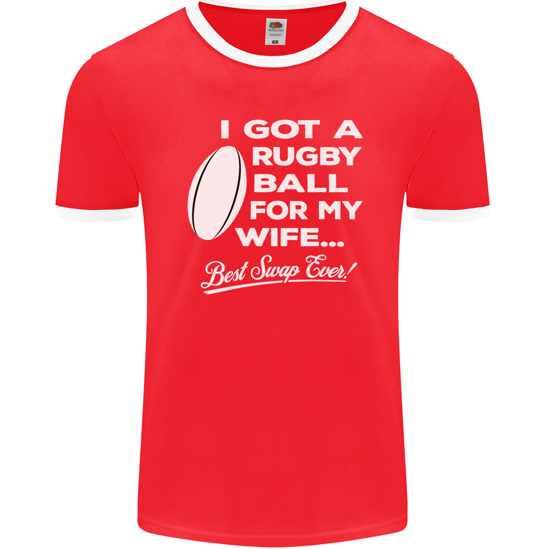 A Rugby Ball for My Wife Player Union Funny Mens Ringer T-Shirt FotL Red/White