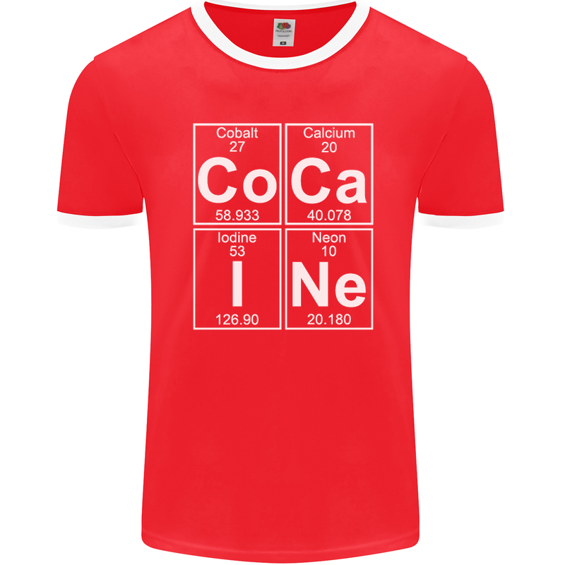 Cocaine Periodic Table Funny Drug Culture Mens Ringer T-Shirt FotL Red/White