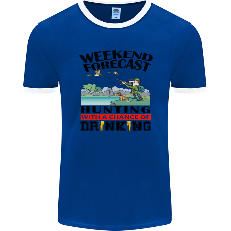 Hunting Weekend Alcohol Beer Funny Hunter Mens Ringer T-Shirt FotL Royal Blue/White