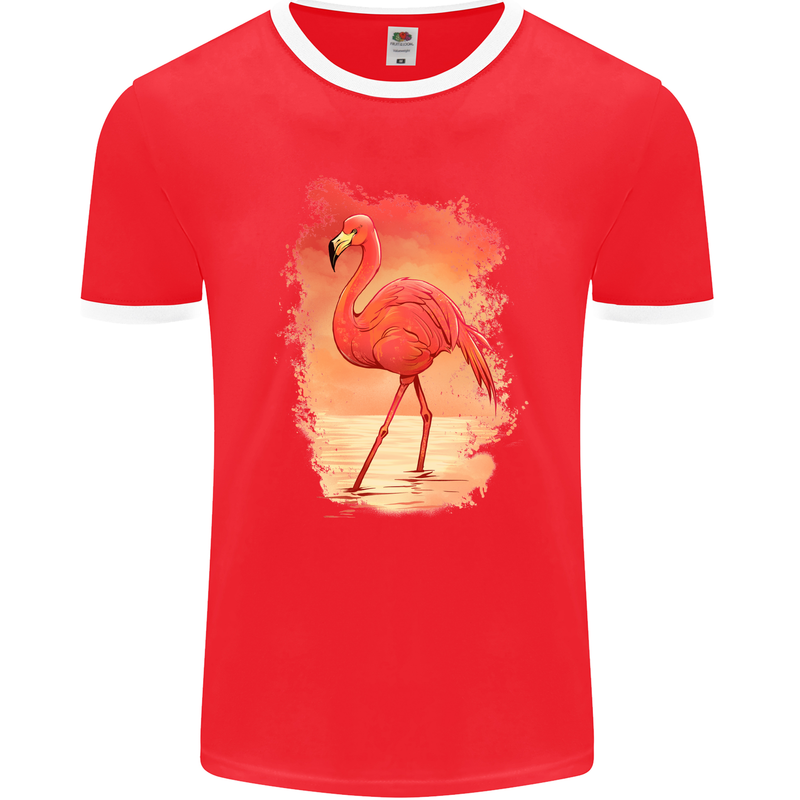 Flamingo Painting Mens Ringer T-Shirt FotL Red/White