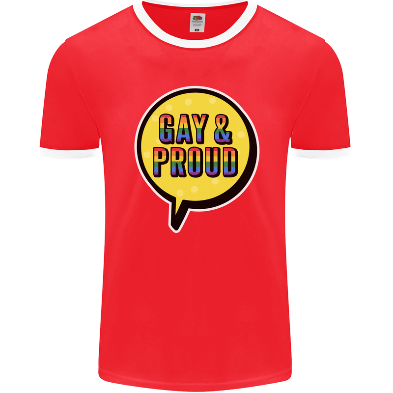 Gay and Proud LGBT Pride Awareness Mens Ringer T-Shirt FotL Red/White