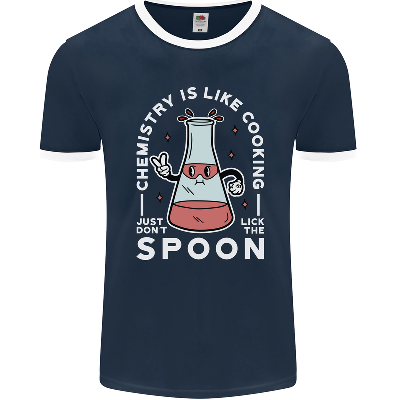 Chemistry is Like Cooking Funny Science Mens Ringer T-Shirt FotL Navy Blue/White