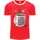 I Run On Coffee and Christmas Cheer Skull Mens Ringer T-Shirt FotL Red/White