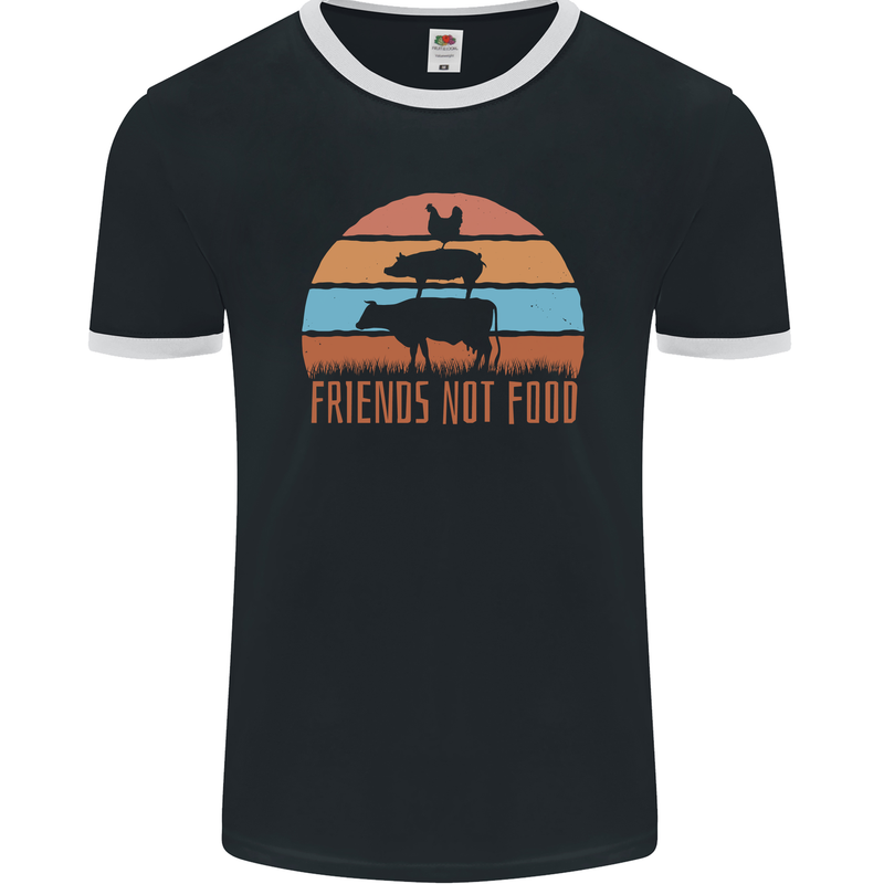 Vegetarian Animals Friends Not Food Vegan 2 Mens Ringer T-Shirt FotL Black/White