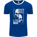 Rock n Roll Live Music Skull Guitar Mens Ringer T-Shirt FotL Royal Blue/White