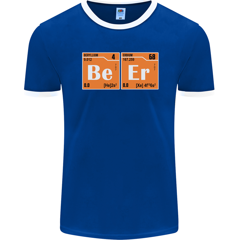 Beer Periodic Table Chemistry Geek Funny Mens Ringer T-Shirt FotL Royal Blue/White