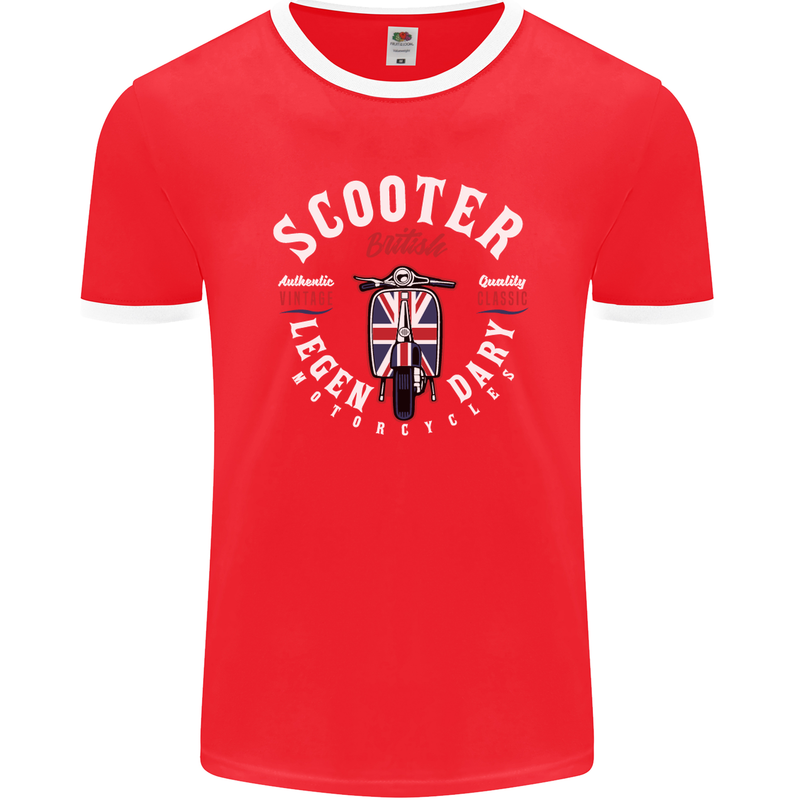 Legendary British Scooter Motorcycle MOD Mens Ringer T-Shirt FotL Red/White