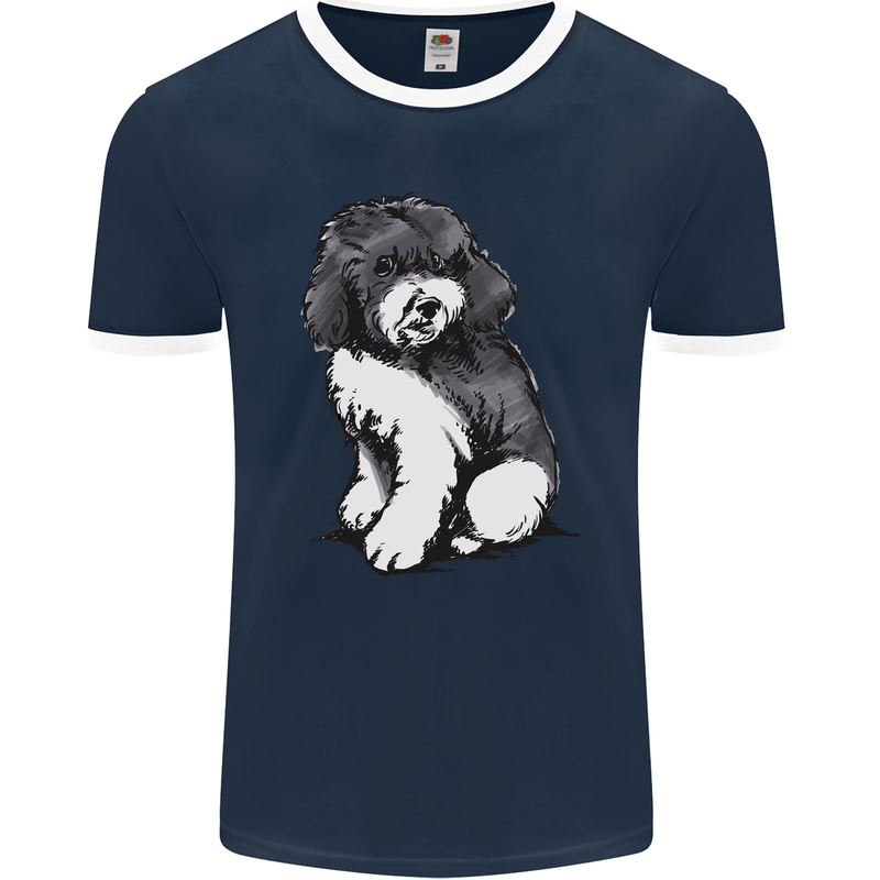 Harlequin Poodle Sketch Mens Ringer T-Shirt FotL Navy Blue/White