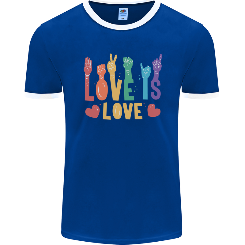 LGBT Sign Language Love Is Gay Pride Day Mens Ringer T-Shirt FotL Royal Blue/White