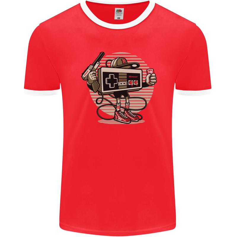 Let's Play Funny Gamer Gaming Mens Ringer T-Shirt FotL Red/White