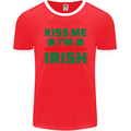 Kiss Me I'm Pretending to Be Irish Mens Ringer T-Shirt FotL Red/White