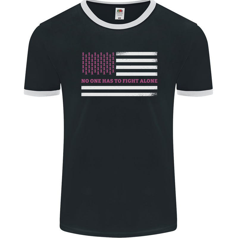 Breast Cancer Awareness USA Flag Mens Ringer T-Shirt FotL Black/White