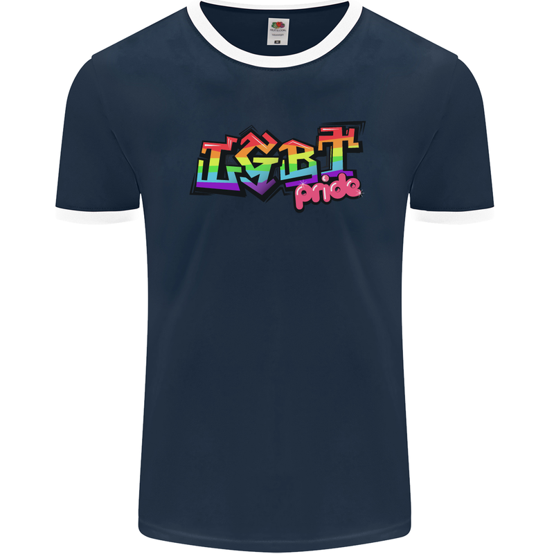 LGBT Gay Pride Day Awareness Mens Ringer T-Shirt FotL Navy Blue/White