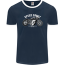 Kustom Kulture Cafe Racer Biker Motorbike Mens Ringer T-Shirt FotL Navy Blue/White