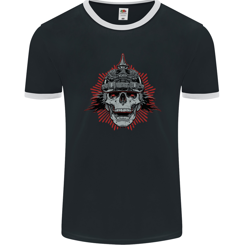 Pickelhaube Skull Prussian Helmet Biker Mens Ringer T-Shirt FotL Black/White