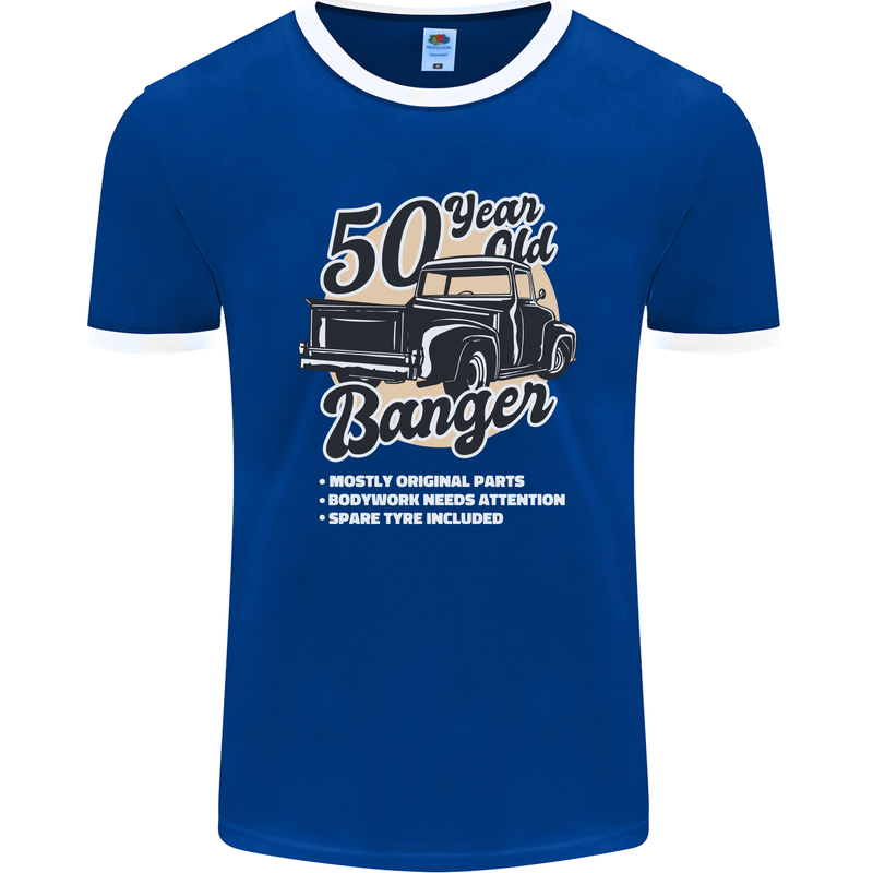 50 Year Old Banger Birthday 50th Year Old Mens Ringer T-Shirt FotL Royal Blue/White