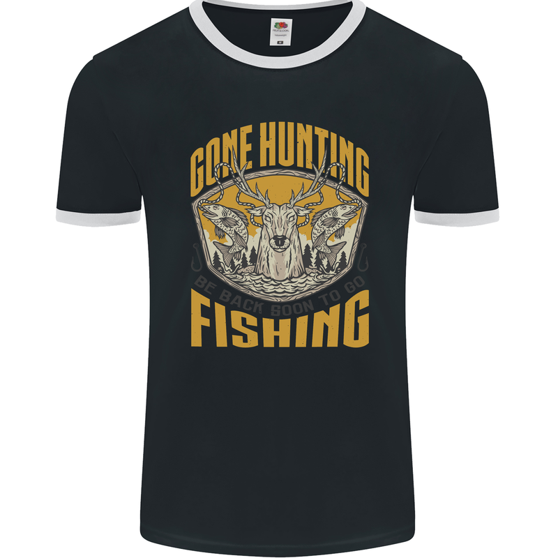 Gone Hunting Then Fishing Funny Hunter Mens Ringer T-Shirt FotL Black/White