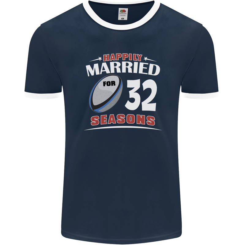 32 Year Wedding Anniversary 32nd Rugby Mens Ringer T-Shirt FotL Navy Blue/White