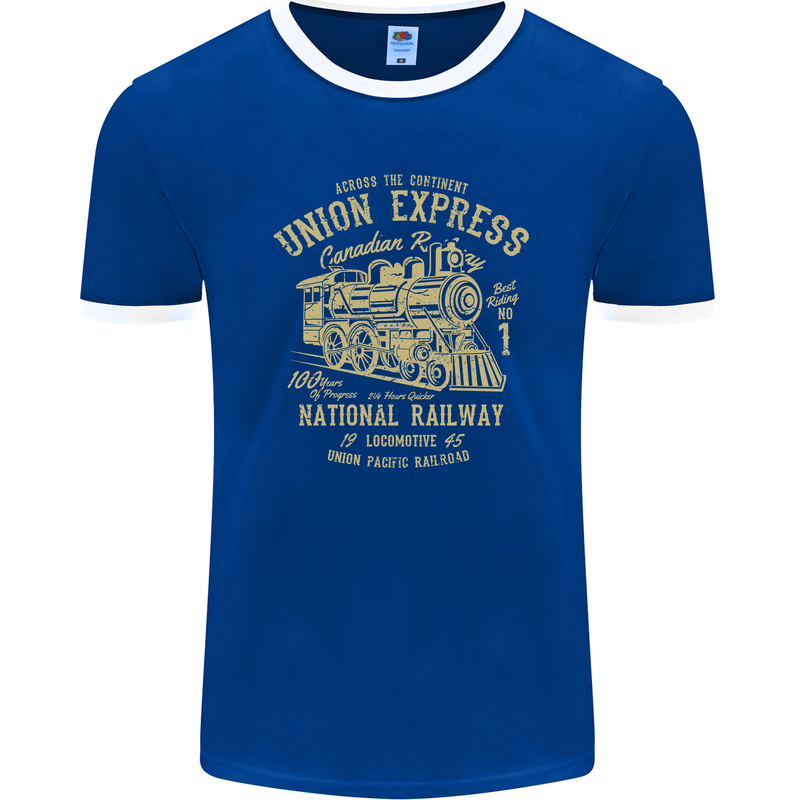 Railway Train Trainspotter Trianspotting Mens Ringer T-Shirt FotL Royal Blue/White