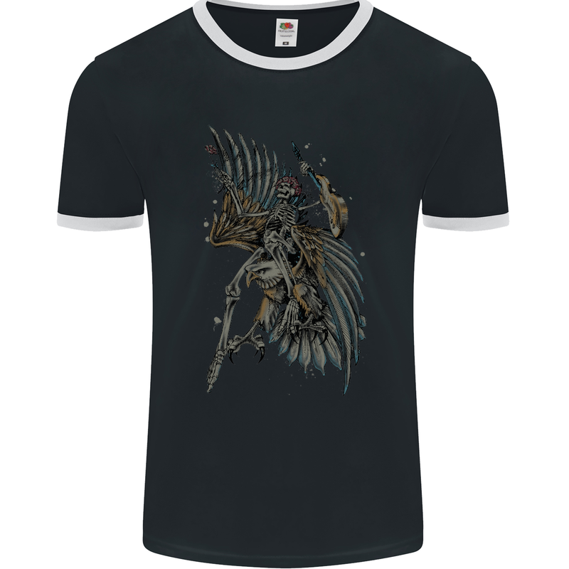 Skeleton Guitar Flying an Eagle Guitarist Mens Ringer T-Shirt FotL Black/White