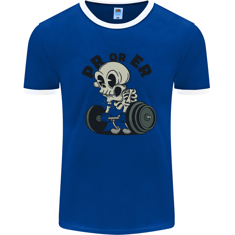 PR or ER Gym Bodybuilding Training Mens Ringer T-Shirt Royal Blue/White