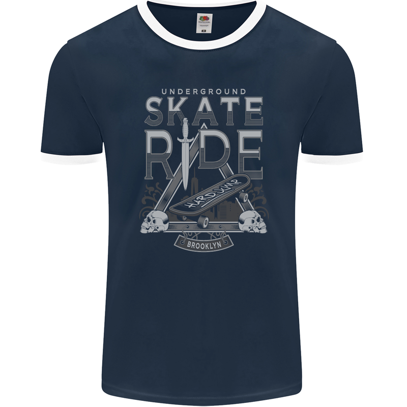 Underground Skate Ride Skateboard Mens Ringer T-Shirt FotL Navy Blue/White