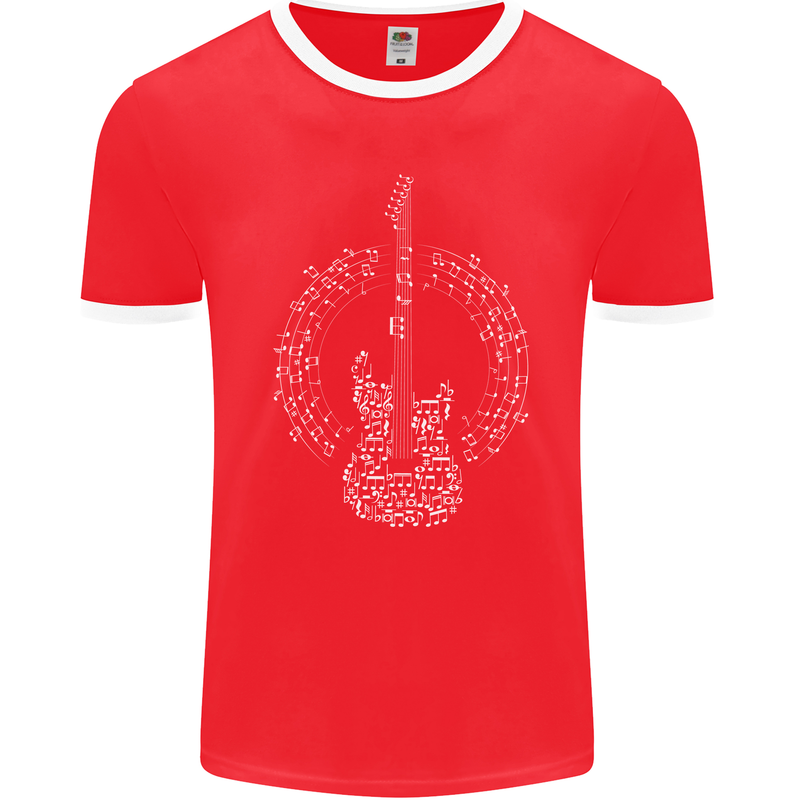 Guitar Notes Electirc Guitarist Player Rock Mens Ringer T-Shirt FotL Red/White