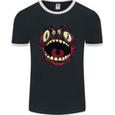 Four Eyed Scary Monster Halloween Mens Ringer T-Shirt FotL Black/White