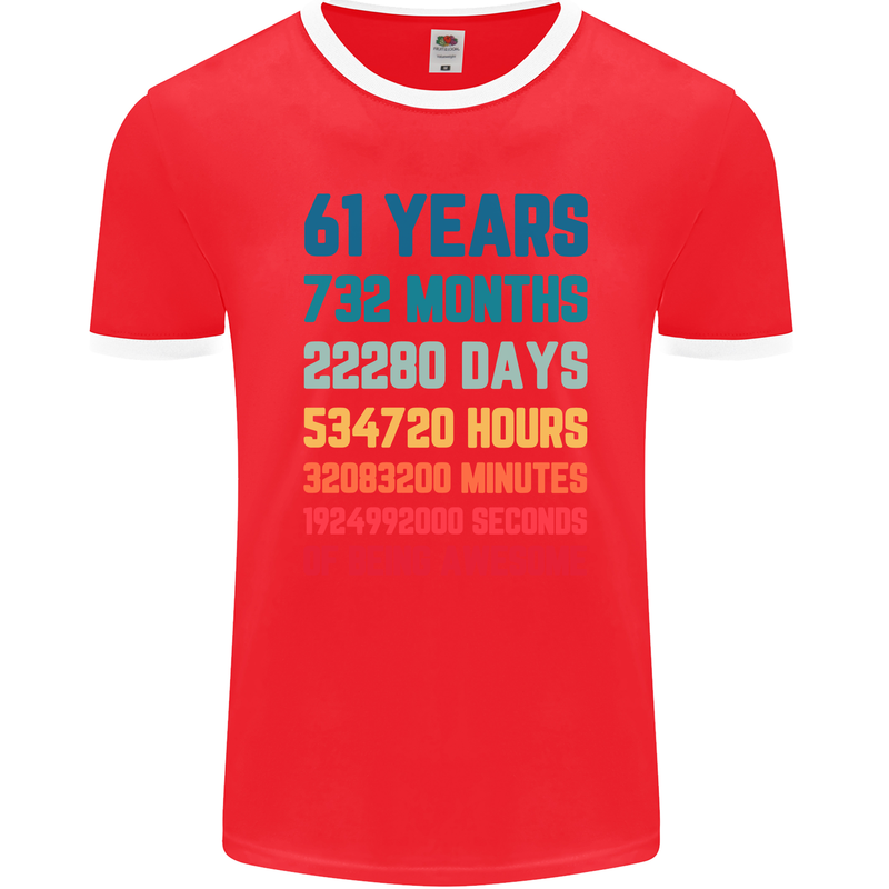 61st Birthday 61 Year Old Mens Ringer T-Shirt FotL Red/White