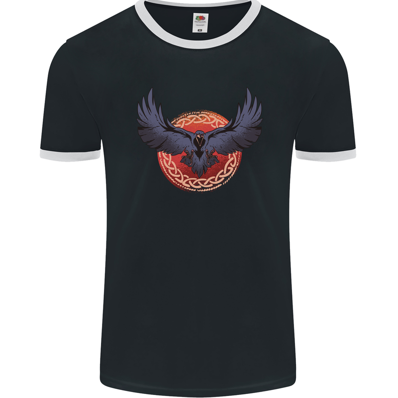 Dark Raven Norse Vikings Mens Ringer T-Shirt FotL Black/White