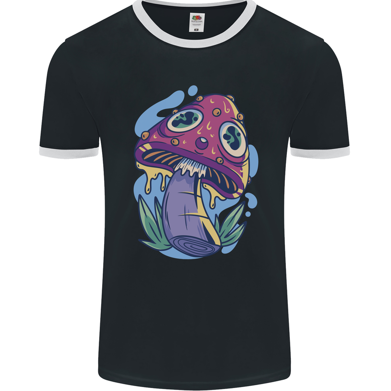 Trippy Magic Mushroom LSD Mens Ringer T-Shirt FotL Black/White
