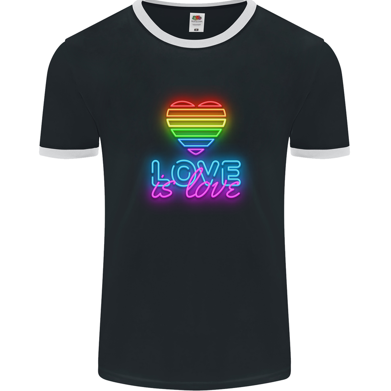 LGBT Love Is Love Gay Pride Day Awareness Mens Ringer T-Shirt FotL Black/White