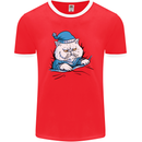 A Cat In Bed Under the Duvet Mens Ringer T-Shirt FotL Red/White