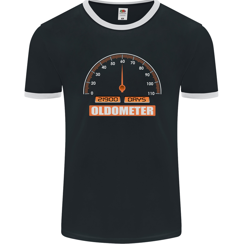 60th Birthday 60 Year Old Ageometer Funny Mens Ringer T-Shirt FotL Black/White