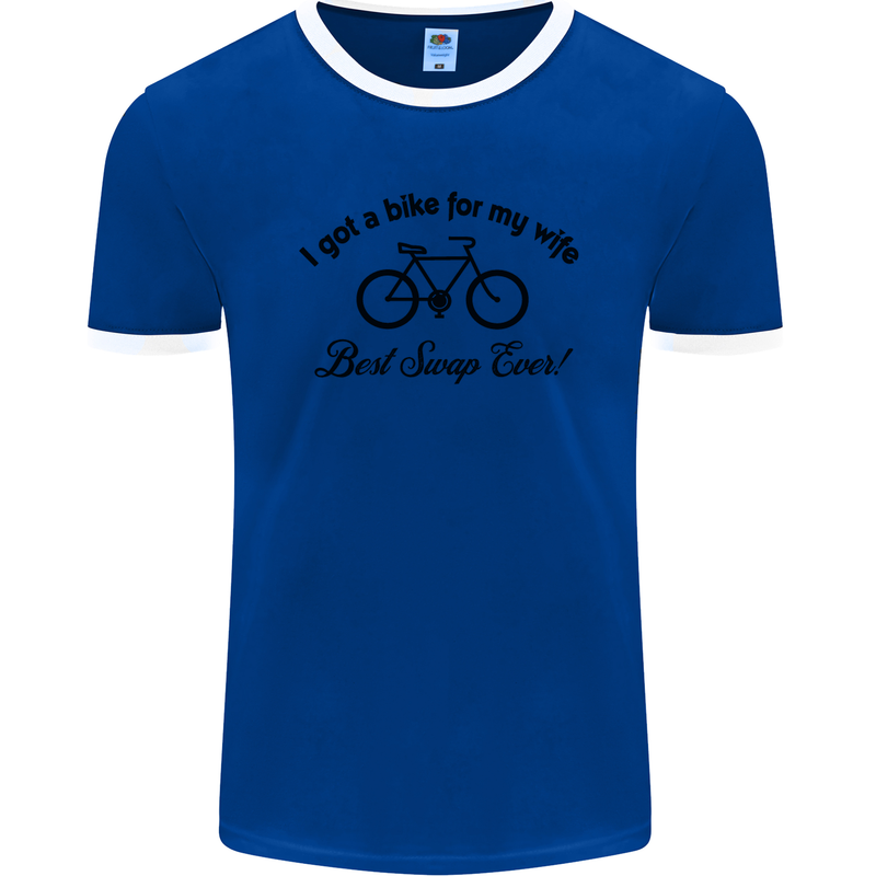 Cycling A Bike for My Wife Cyclist Funny Mens Ringer T-Shirt FotL Royal Blue/White