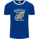 Motorcycle Racing Biker Skull Motorbike Mens Ringer T-Shirt FotL Royal Blue/White