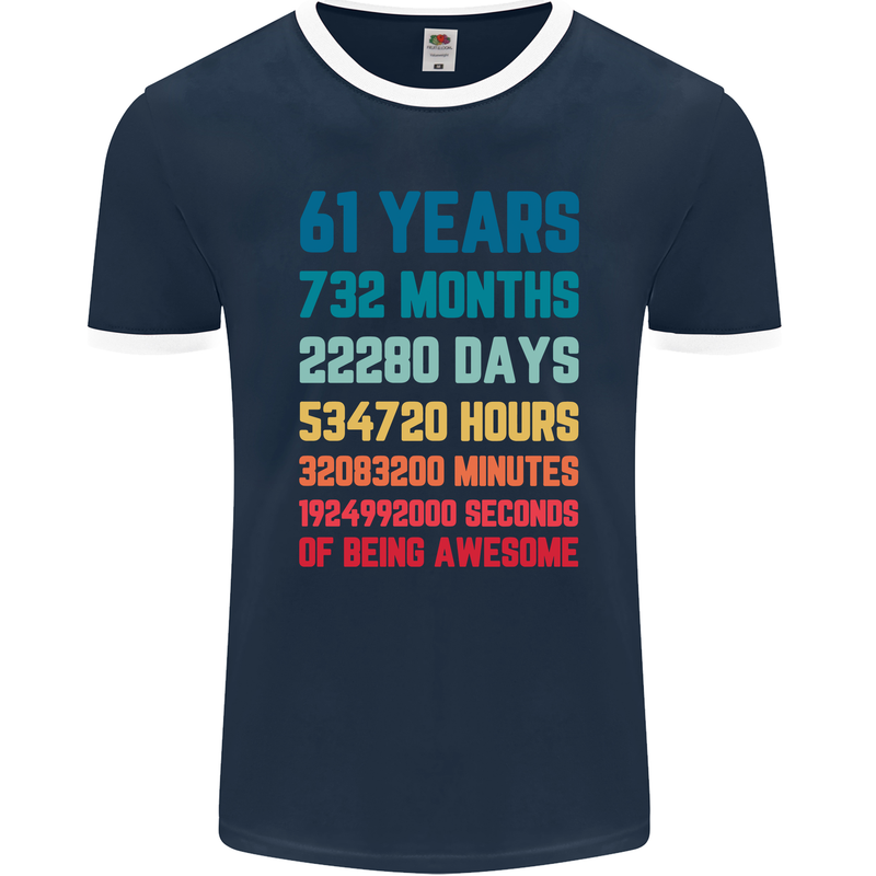 61st Birthday 61 Year Old Mens Ringer T-Shirt FotL Navy Blue/White