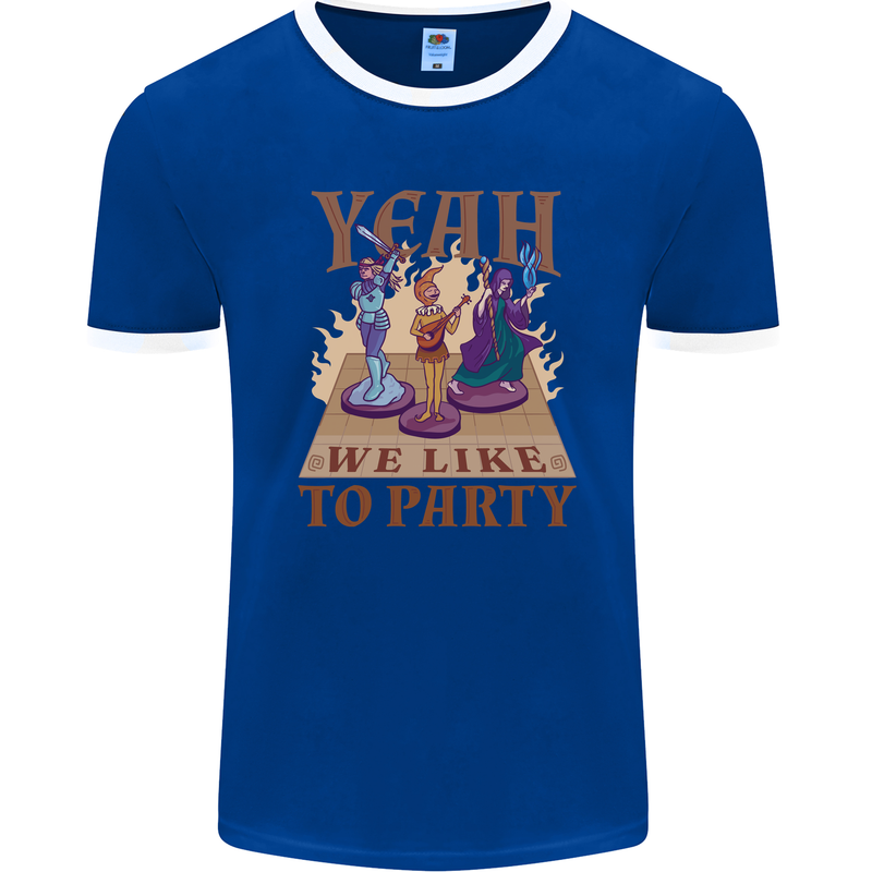 Yeah We Like to Party Role Playing Game RPG Mens Ringer T-Shirt FotL Royal Blue/White